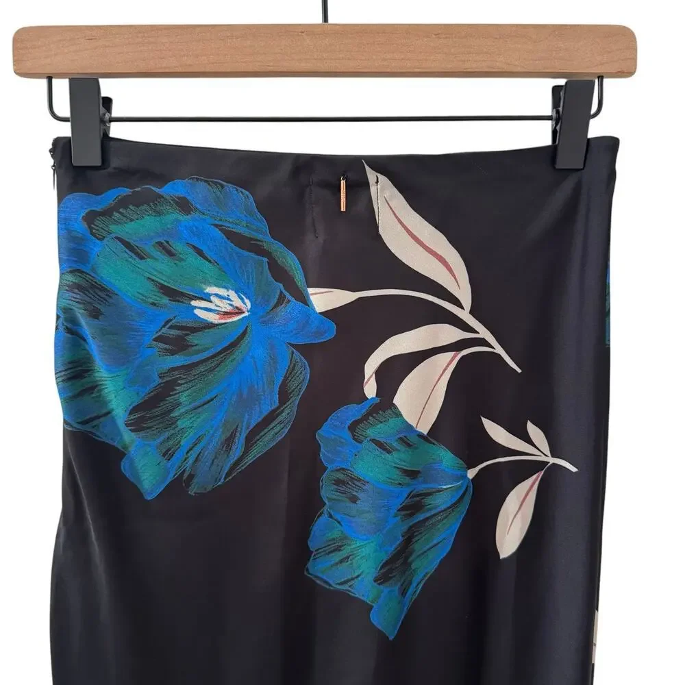 NWT MISA Los Angeles Fay Midi Skirt Nightshade Floral Black Size XS